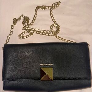 Michael Kors Black Clutch with Gold Chain for crossbody